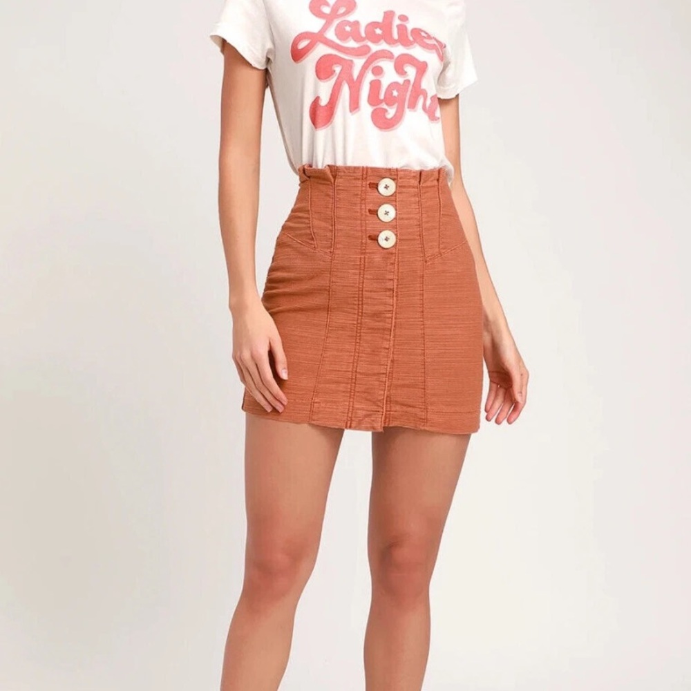 Free People Terracotta Every Minute Every Hour High Waist Button-Up Mini Skirt